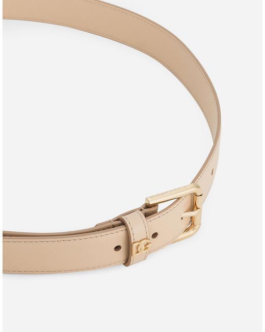 Dolce & Gabbana Natural Logo-Lettering Leather Belt