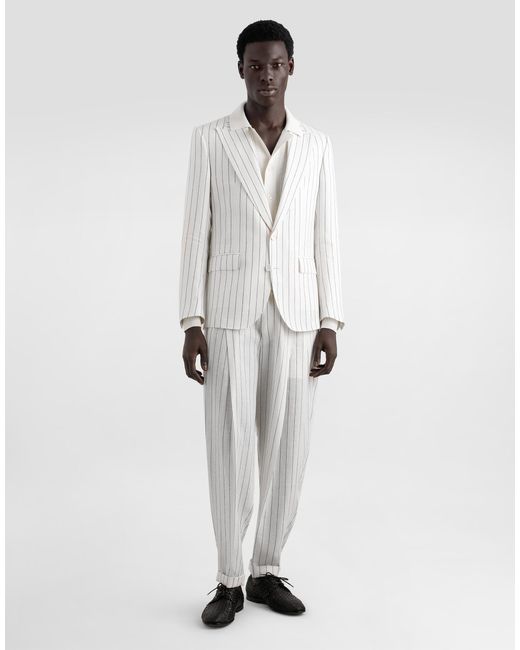Dolce & Gabbana Einreihige Nadelstreifenjacke Aus Leinenmix in White für Herren