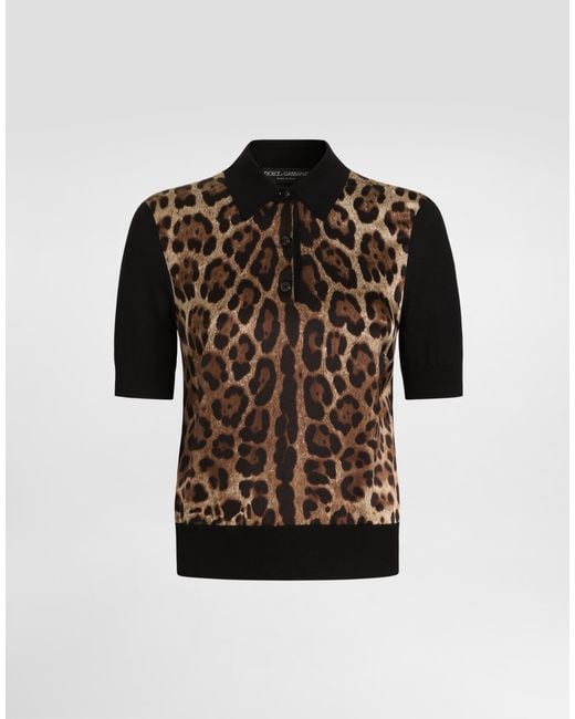 Dolce & Gabbana Black Leo- Wool Polo Pullover