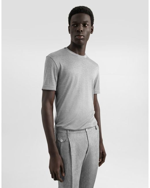 Dolce & Gabbana Gray Short-Sleeved Silk T-Shirt for men