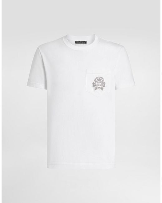 Dolce & Gabbana White Cotton T-Shirt With Embroidery for men