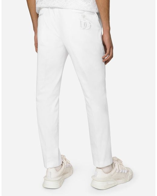 メンズ Dolce & Gabbana パンツ ストレッチコットン Dgパッチ White