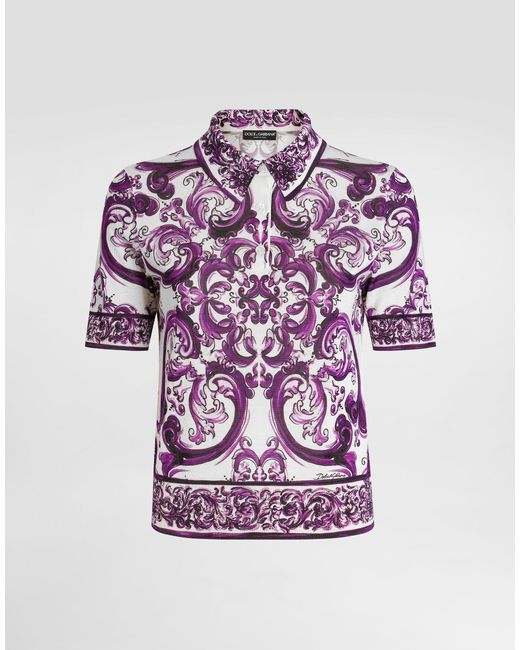 Dolce & Gabbana Majolica-Print Silk Polo Pink