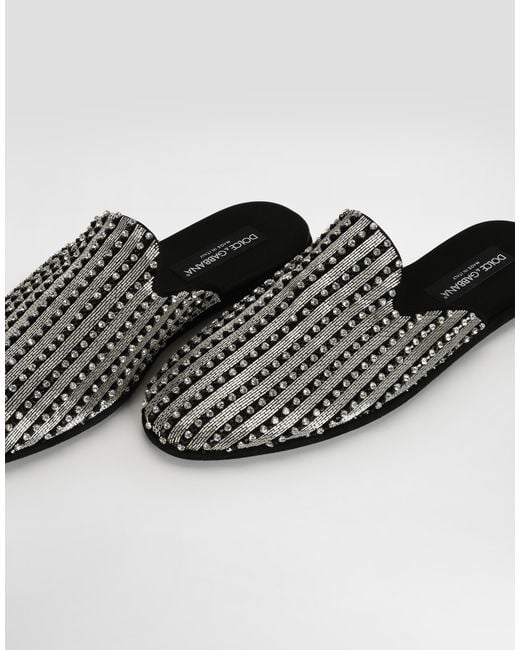 Dolce & Gabbana White Suede Slippers With Embroidery for men