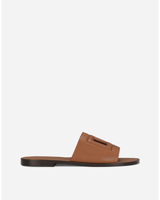 Dolce & Gabbana Brown Calfskin Sliders for men
