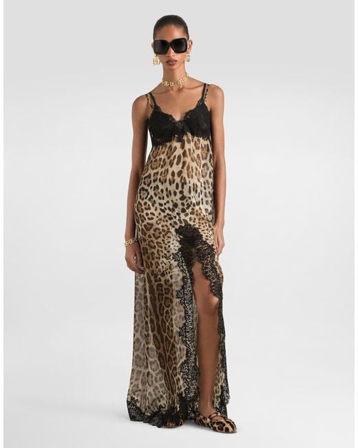 Dolce & Gabbana Natural Leo- Chiffon Slip Dress