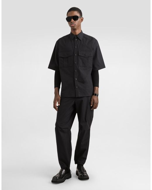 Dolce & Gabbana Hemd Aus Popeline Mit Plakette in Black für Herren