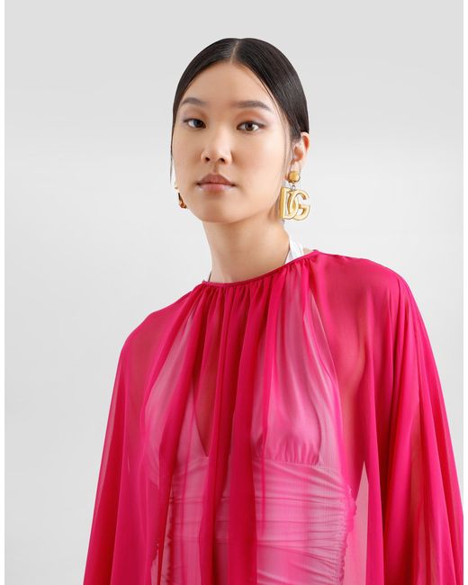 Dolce & Gabbana Red Long Silk Chiffon Caftan With Drawstring