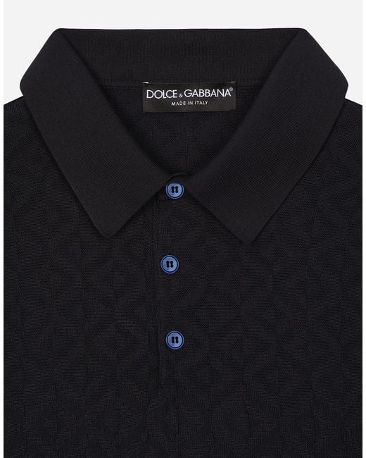 Dolce & Gabbana Black Short-Sleeved Silk Polo-Shirt for men