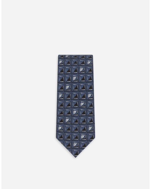 Dolce & Gabbana Blue Silk Jacquard Tie With Micro-Designs And Dg Logo for men