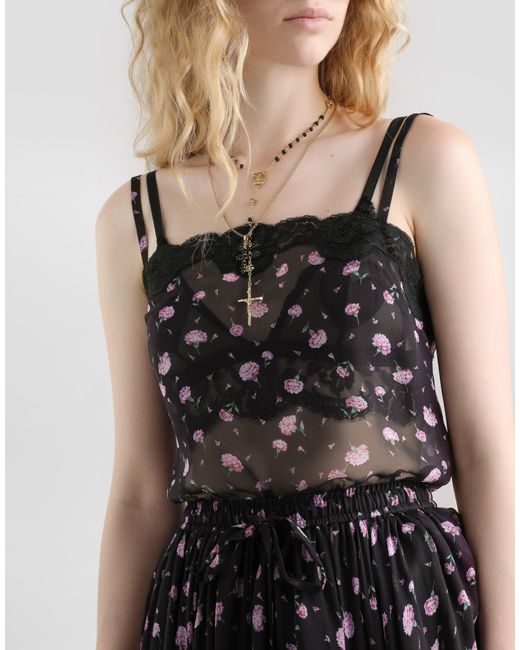 Dolce & Gabbana Black Carnations-Print Chiffon Top
