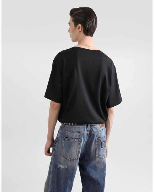 Camiseta De Algodón Con Cuello De Pico Dolce & Gabbana de hombre de color Black