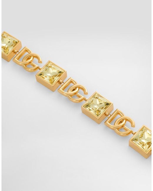 Bracciale Con Logo Dg E Strass di Dolce & Gabbana in Metallic