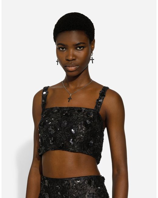 Dolce & Gabbana スパンコール エンブロイダリー ブラレット トップ Black