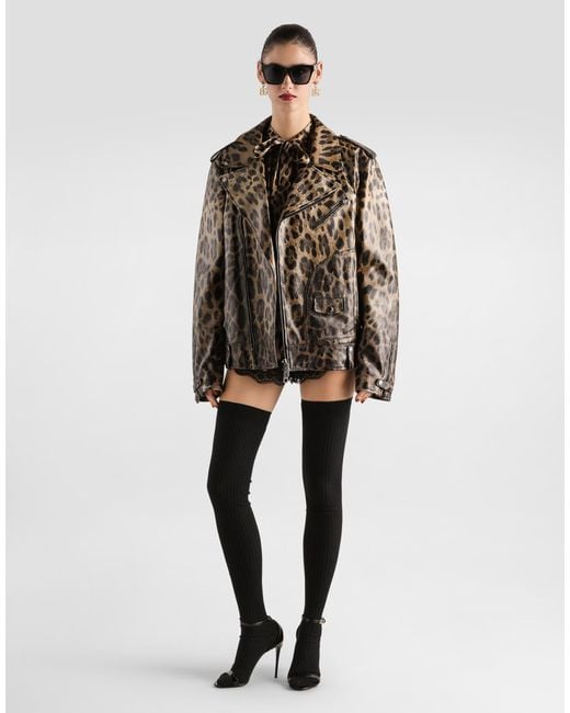 Dolce & Gabbana Brown Leo- Leather Jacket