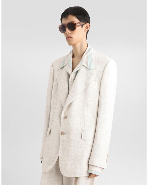 Dolce & Gabbana Natural Single-Breasted Tweed-Effect Linen And Viscose Jacket for men