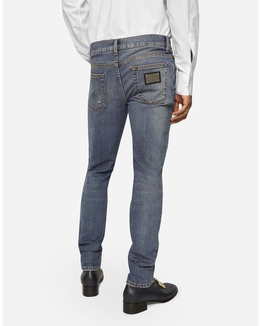 メンズ Dolce & Gabbana ジーンズ スキニーフィット ストレッチ ウォッシュド ウィスカーエフェクト Blue