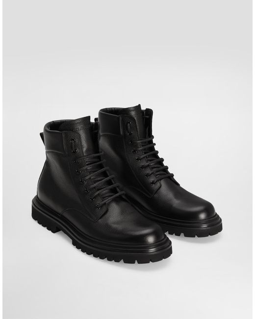 Dolce & Gabbana Black Leather Lace-Up Ankle Boots for men