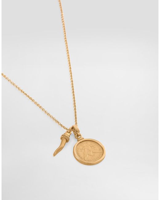 Dolce & Gabbana White Necklace With Medal And Horn