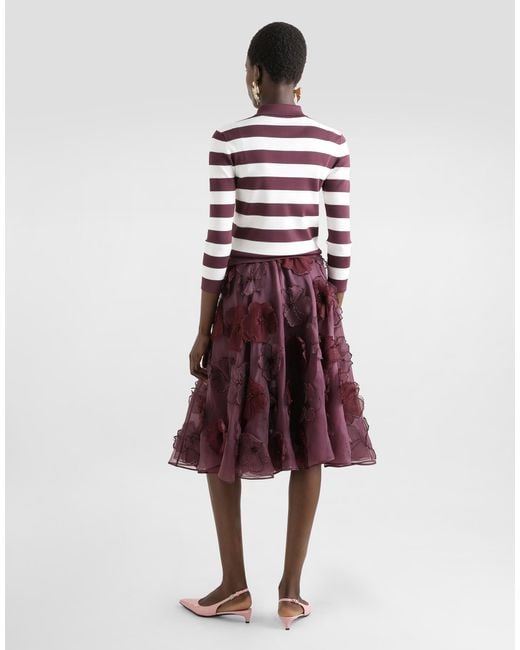 Dolce & Gabbana Purple Organza Midi Circle Skirt With Floral Embroidery