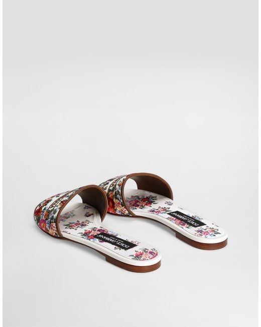 Dolce & Gabbana White Nappa Leather Flat Slippers With Embroidery