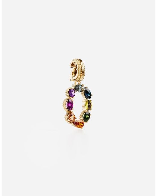 Dolce & Gabbana White Charm 0 Lettering 18-Carat And Multicolored Gems