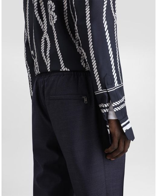 Dolce & Gabbana Blue Virgin Wool Jogging Trousers for men
