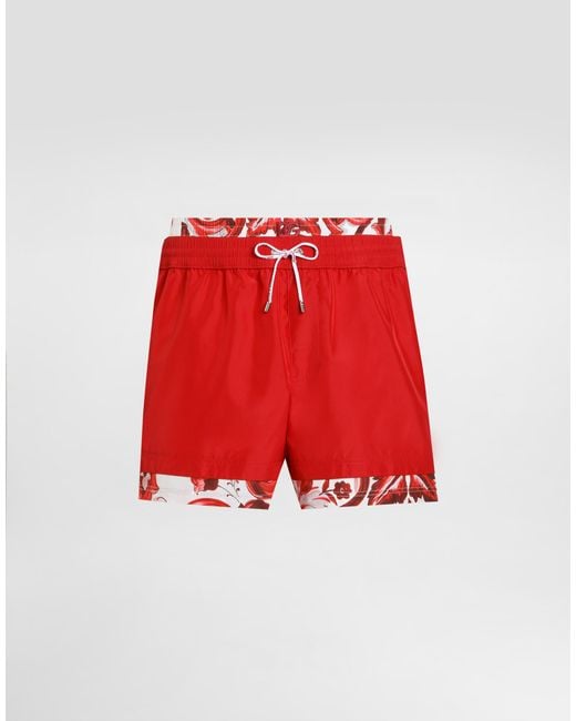 Dolce & Gabbana Red Majolica-Print Medium Swim Boxer Shorts for men