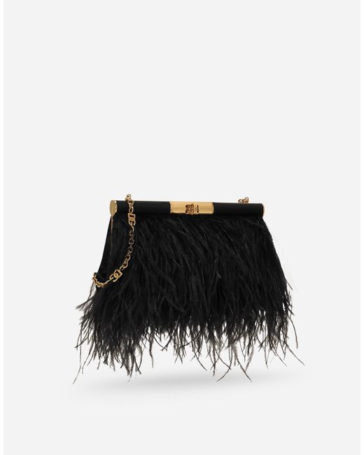 Dolce & Gabbana Black Feathered Satin Marlene Shoulder Bag