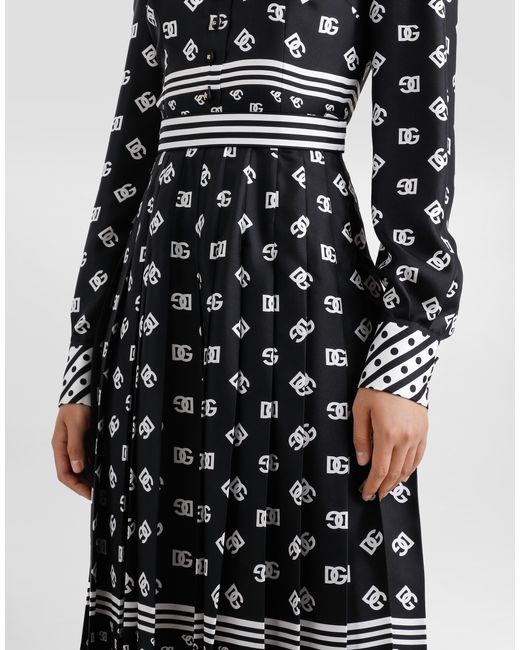 Robe-Chemise Mi-Longue En Sergé À Imprimé Logo Foulard Logo Dg All-Over Dolce & Gabbana en coloris Black