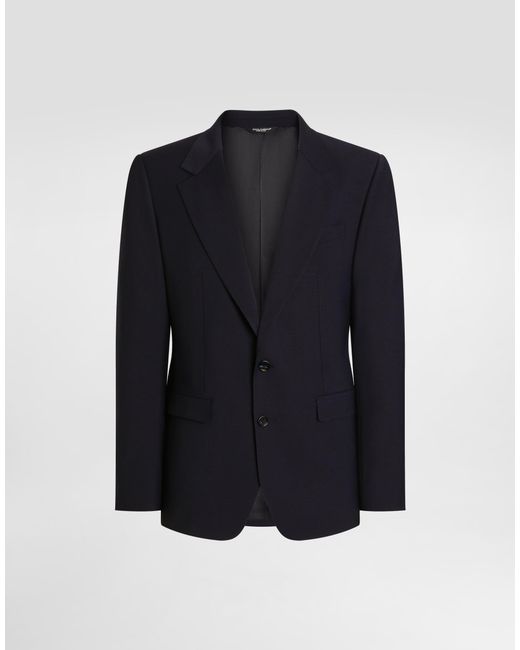 Dolce & Gabbana Blue Single-Breasted Taormina Wool Canvas Jacket for men