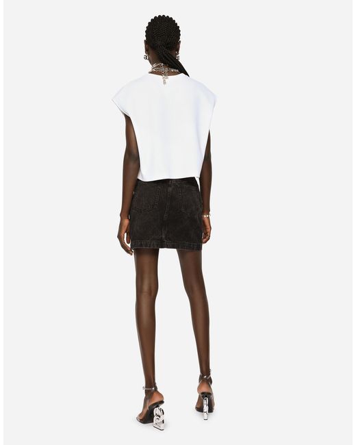 Dolce & Gabbana Black Washed Denim Miniskirt