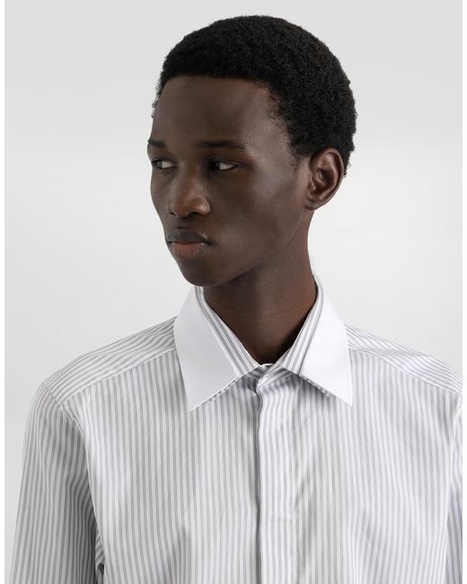 Dolce & Gabbana White Striped Poplin Martini Shirt for men