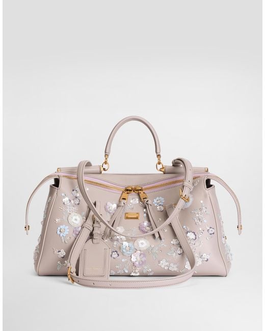 Dolce & Gabbana Natural Medium Vittoria Handbag With Embroidery