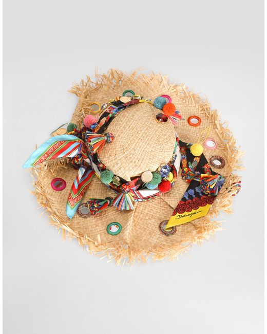 Dolce & Gabbana Multicolor Raffia Hat With Applications