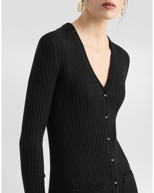 Dolce & Gabbana Black Long Ribbed Wool Cardigan