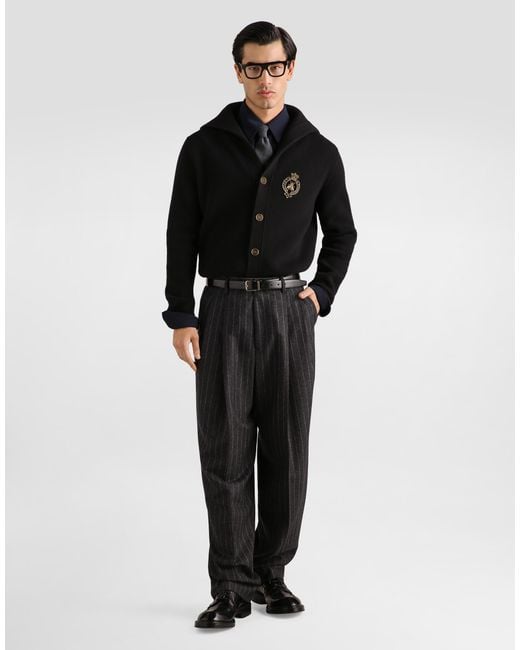 Dolce & Gabbana Black Virgin Wool Cardigan With Embroidery for men