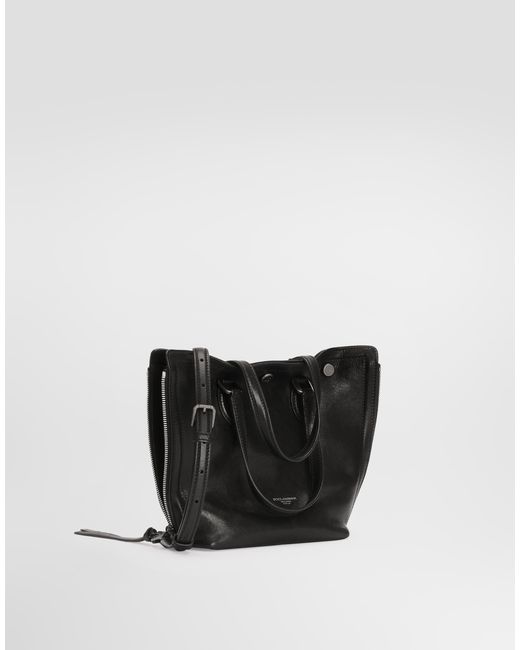 Dolce & Gabbana Black Atene Tempesta Calfskin Shopping Bag for men