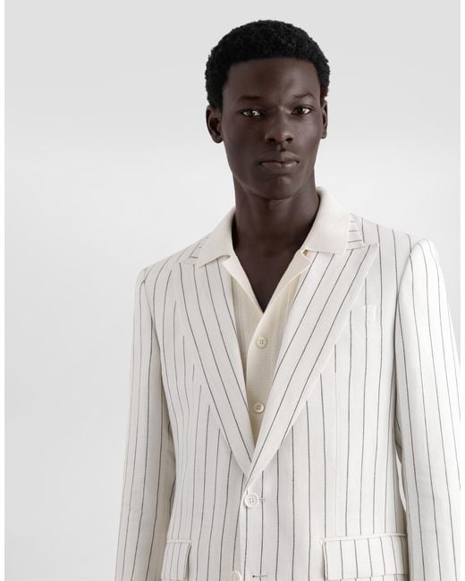 Dolce & Gabbana Einreihige Nadelstreifenjacke Aus Leinenmix in White für Herren