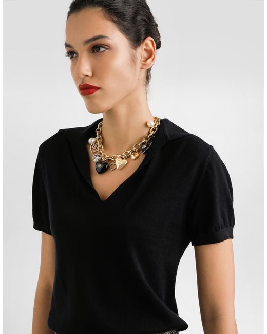 Dolce & Gabbana Black Schwarzer Kaschmir V-Ausschnitt Pullover