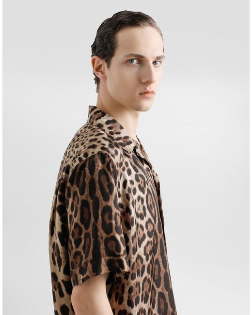 Dolce & Gabbana Multicolor Silk Shirt With Leopard for men