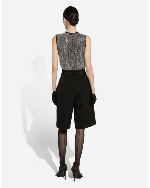 Dolce & Gabbana Black Striped Wool-Silk Wide-Leg Shorts