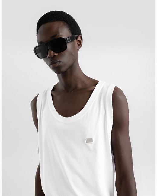 Dolce & Gabbana Oversize-Tanktop Aus Baumwolle Mit Plakette in White für Herren