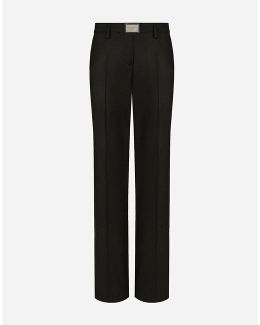 Dolce & Gabbana Black Ausgestellte Hose Aus Flanell Mit Logoplakette