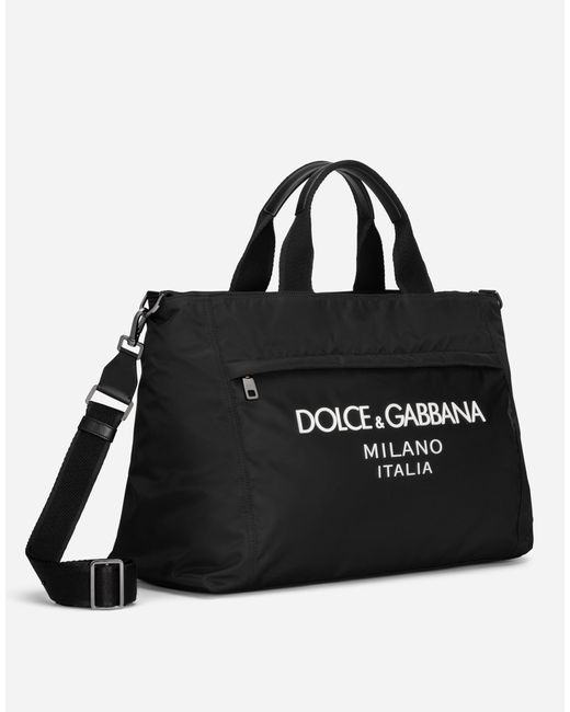 メンズ Dolce & Gabbana ダッフルバッグ ナイロン ラバライズドDgロゴ Black