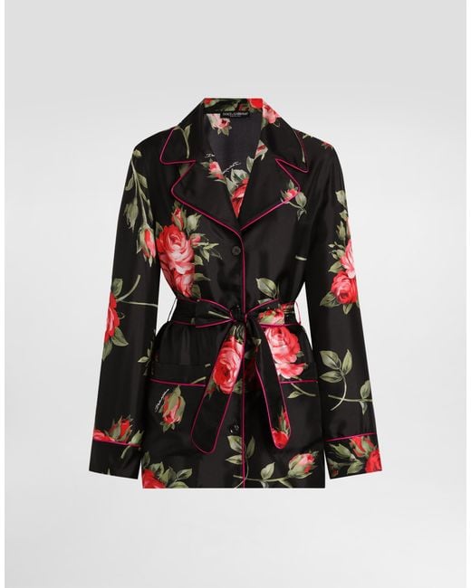 Dolce & Gabbana Black Rose Bouquet-Print Vanity Twill Shirt