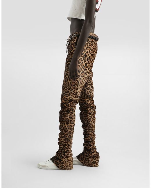 Dolce & Gabbana Natural Leopard-Print Calf Trousers