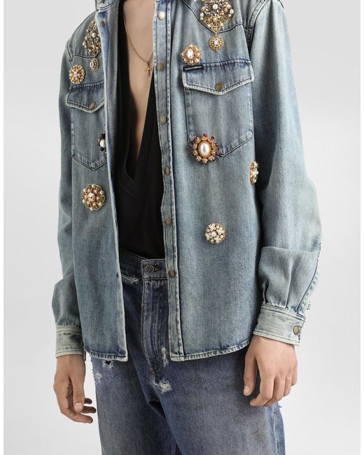 メンズ Dolce & Gabbana ジュエル アップリケ デニム シャツ Blue