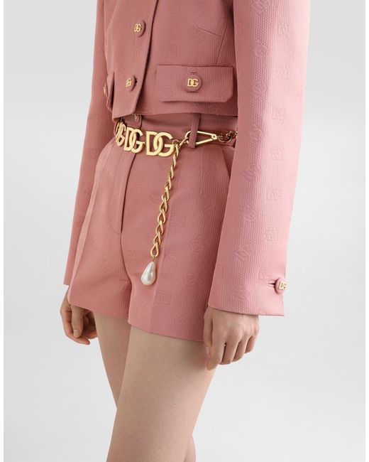 Dolce & Gabbana Pink Quilted Jacquard Shorts With Dg Logo