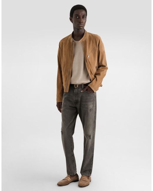 Dolce & Gabbana Natural Camel Suede Jacket for men